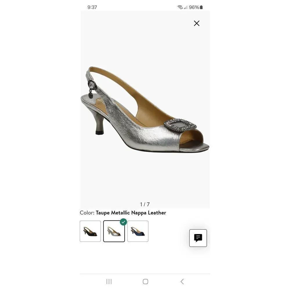 New 11W J Renee Madeleina Taupe Metallic Leather Rhinestone Heel Dress Shoes